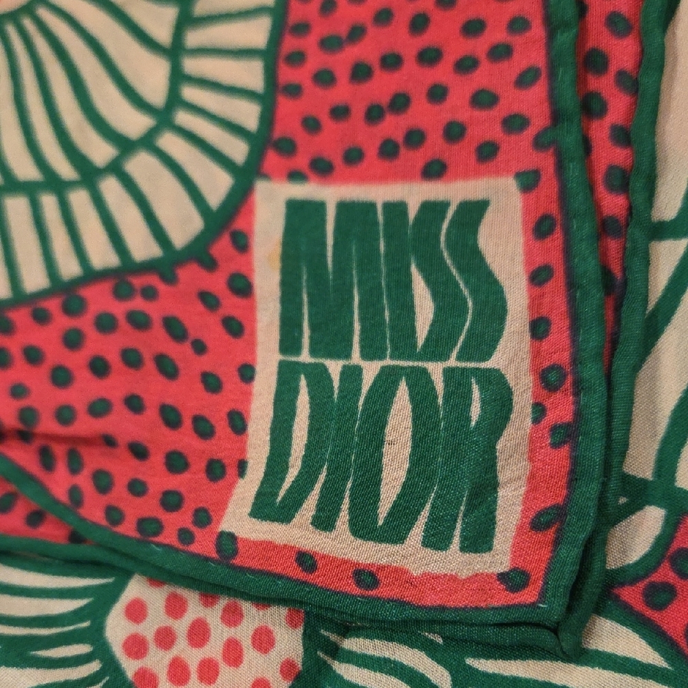 Dior Silk Abstract Floral Scarf in Red/Pink and Green, 29" x 29" - Picture 2 of 6